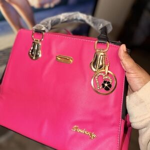 Hot Pink Structured Satchel Handbag with Gold Hardware